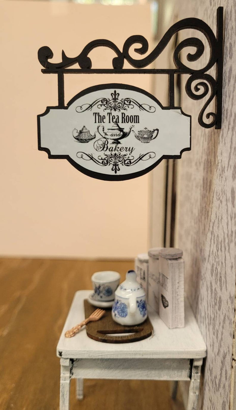 Miniature Dollhouse Tea Room and Bakery Sign With Wrought Iron Etsy