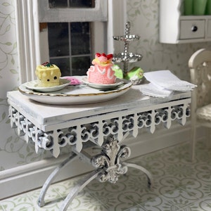 Miniature dollhouse Antique Style French Fleur de Lis Pastry table unfinished or French Chalky Grey 1:12 scale