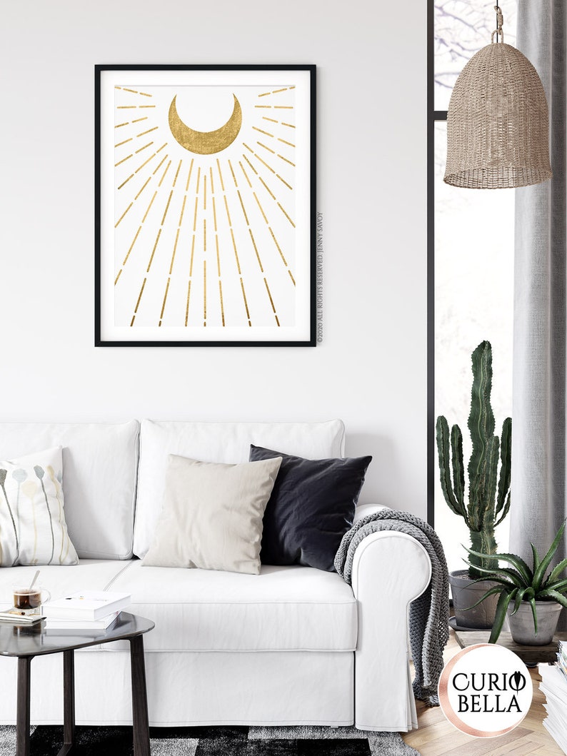 Printable Wall Art Crescent Moon Decor and Rays Abstract Etsy