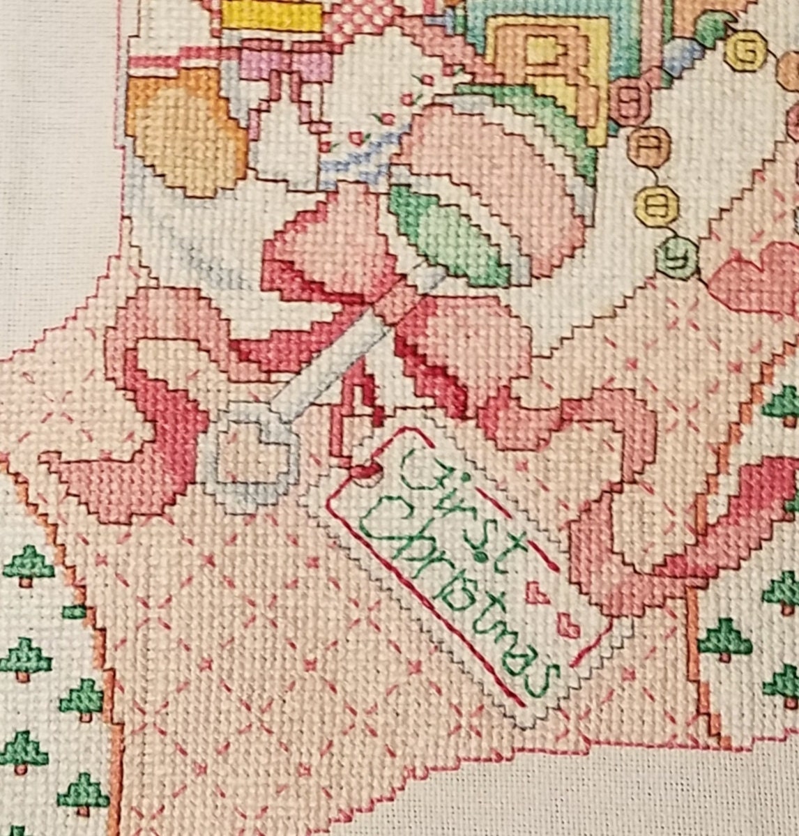 Finished Design Counted Cross Stitch Christmas Stocking ~ "baby's First ...
