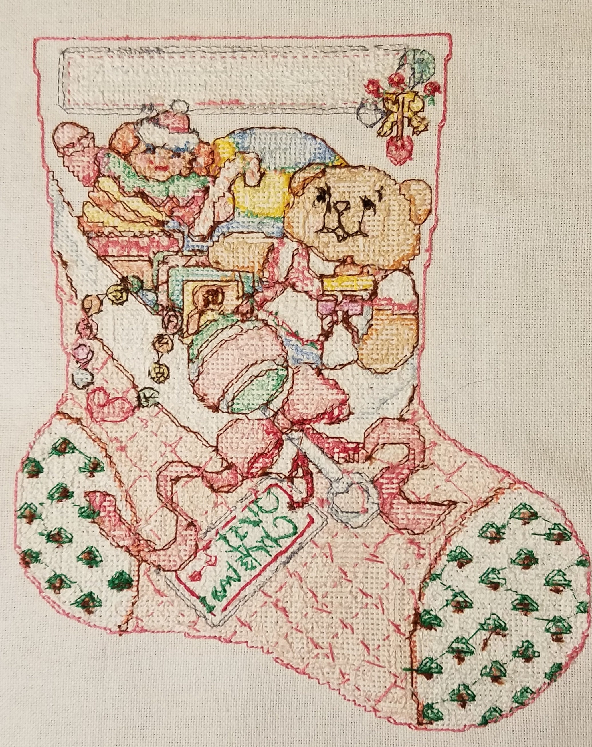 Finished Design Counted Cross Stitch Christmas Stocking ~ "baby's First ...