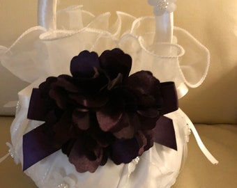 FLOWER GIRL BASKET Ivory and Purple