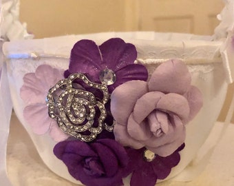 Hombre purple and ivory Flower Girl Basket