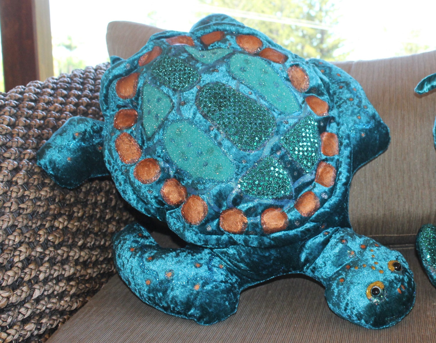 Turtle CushionTurtle Large Shaped Pillow Nautical Teal Green Etsy