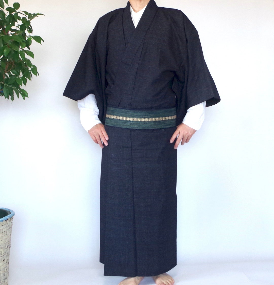Conjunto de kimono japonés tradicional para hombre: kimono Haori, Kaku Obi  y kimono Nagagi para hombre en oferta -  México