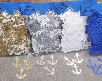 200 Anchor Confetti Gold Silver Glitter Confetti White Blue Nautical Decor Military Wedding Confetti Sailing Decor Nautical Wedding Confetti