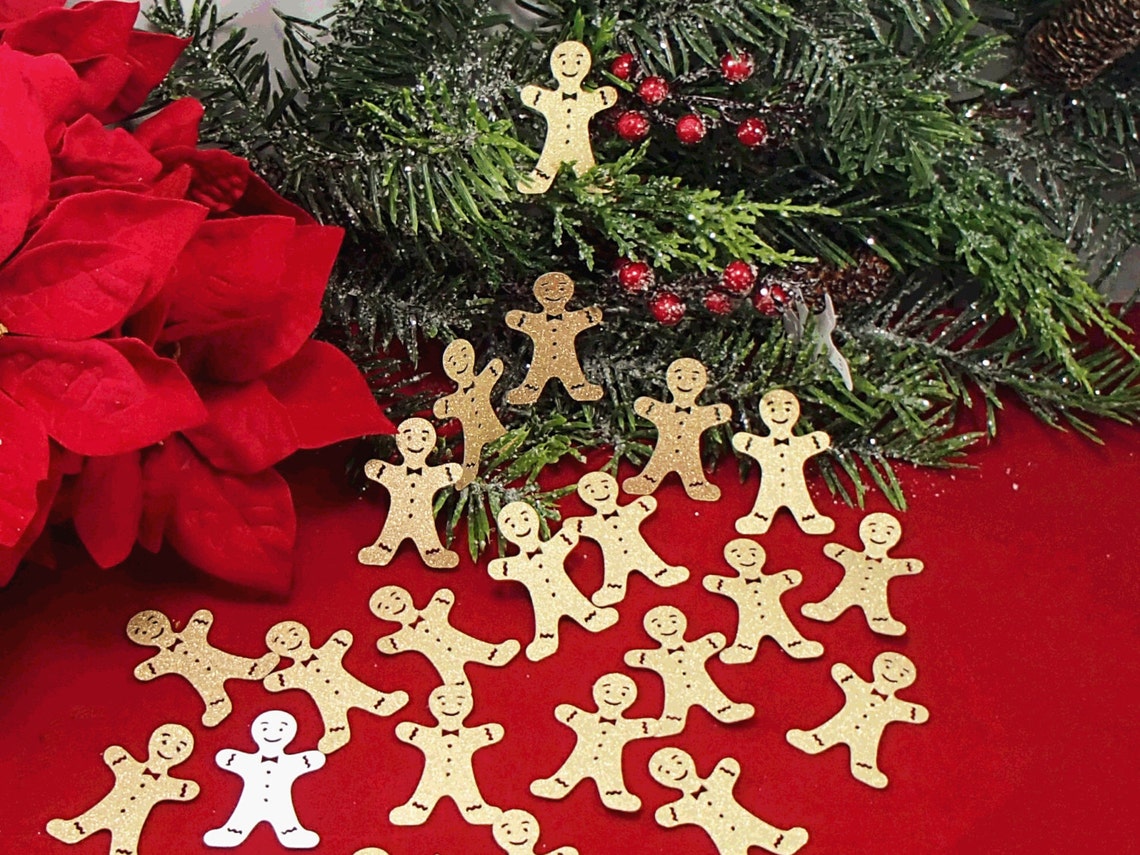 24 Gingerbread Man Cut Outs Gold Glitter Gingerbread Man Etsy