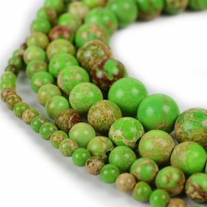 Lime Sea Sediment Jasper Beads Regalite Round 4m 6mm 8mm 10mm 12mm Imperial Impression Stone, 15.5" Full Strand, Wholesale