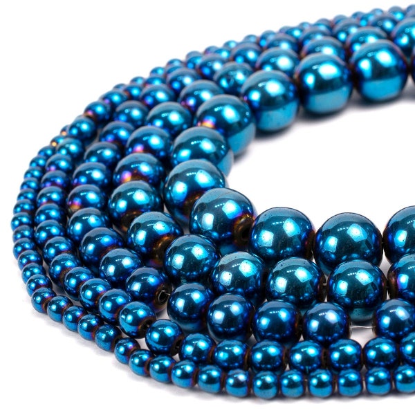 Blue Hematite Beads Metallic 4mm 6mm 8mm 10mm 12mm Loose Gemstone Round 15.5" Full Strand Wholesale