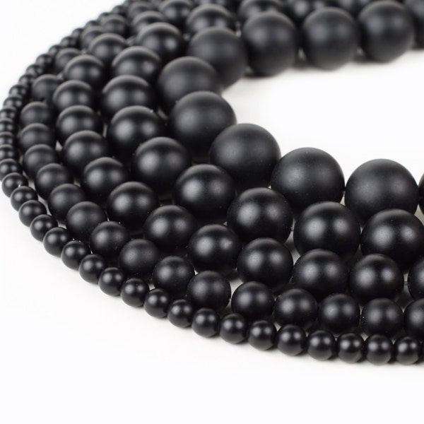 Natural Matte Black Onyx Beads 4mm 6mm 8mm 10mm 12mm 14mm Genuine Natural Stones 15.5" Full Strand Wholesale