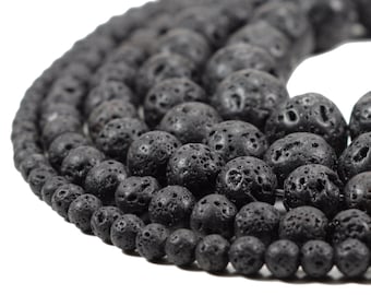 Natural Lava Beads, Full Strand 15.5 inch, Round Black Volcanic Rock, Gemstones wholesale mala, 4mm 6mm 8mm 10mm 12mm 14mm