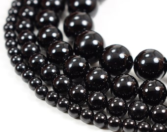Natural Black Onyx Beads Polished Agate 4mm 6mm 8mm 10mm 12mm 14mm Genuine Natural Stones, 15.5&quot; Full Strand Wholesale