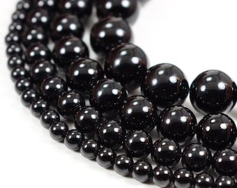 Natural Black Onyx Beads Polished Agate 4mm 6mm 8mm 10mm 12mm 14mm Genuine Natural Stones, 15.5" Full Strand Wholesale