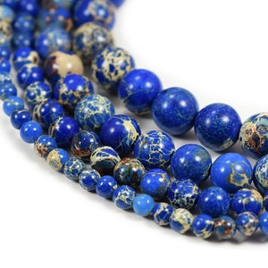 Blue  Sea Sediment Jasper Beads 4m 6mm 8mm 10mm 12mm Regalite Round Imperial Impression Stone, 15.5&quot; Full Strand