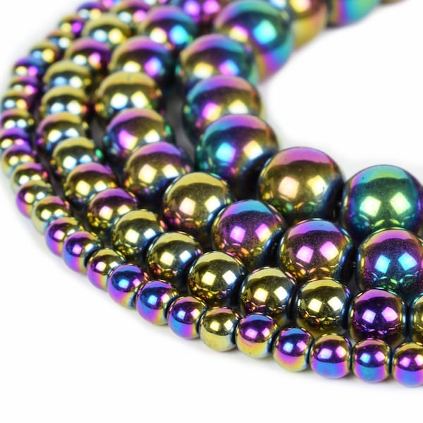 Rainbow Hematite Beads 4mm 6mm 8mm 10mm 12mm Loose Gemstone Round 15.5" Full Strand Wholesale