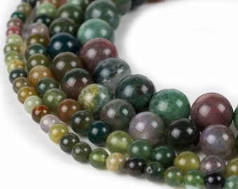 Natural Indian Agate Beads, 15.5" Full strand, Natural Round Wholesale Gemstone 4mm 6mm 8mm 10mm 12mm