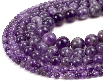 Natural Amethyst Beads 4mm 6mm 8mm 10mm 12mm 14mm Polished Round 15.5&quot; Full Strand Wholesale Gemstones
