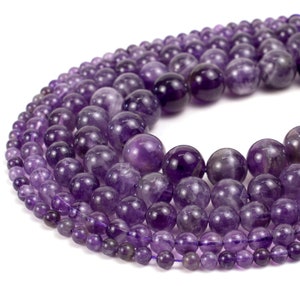 Natural Amethyst Beads 4mm 6mm 8mm 10mm 12mm 14mm Polished Round 15.5" Full Strand Wholesale Gemstones