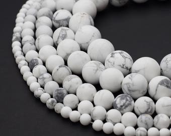 Natural Matte White Howlite Beads 4mm 6mm 8mm 10mm 12mm Round 15.5" Full Strand Wholesale Gemstones