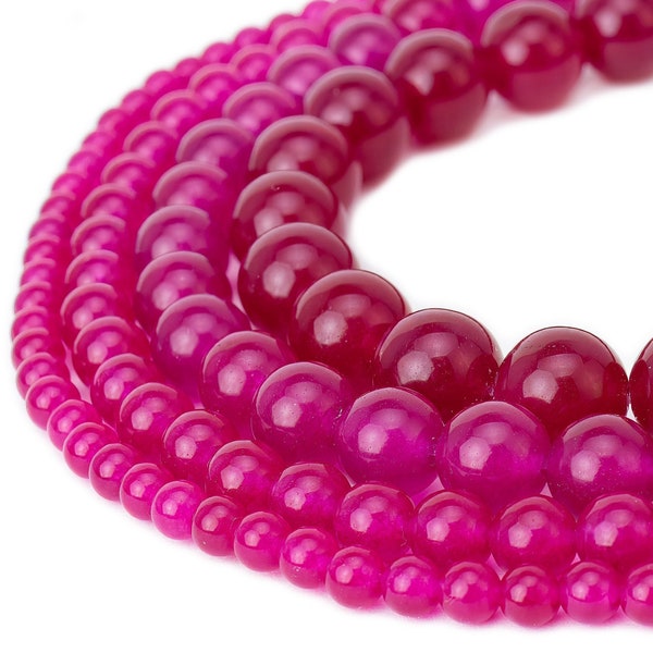 Fuchsia Malaysian Jade Round Beads 4mm 6mm 8mm 10mm 12mm Loose Gemstone 15.5" Full Strand For Jewelry Making Wholesale Mala Supplies DIY