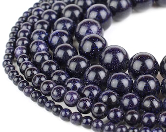 Blue Goldstone Beads Strand 15" Mala Round 4mm 6mm 8mm 10mm 12mm Sandstone for Jewelry Making Prayer Gemstone