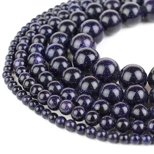 Blu Goldstone Perline Filo 15&quot; Mala Rotondo 4mm 6mm 8mm 10mm 12mm Arenaria per Gioielli Fare Preghiera Pietra Preziosa