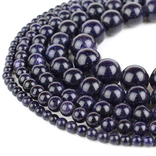 Blue Goldstone Beads Strand 15" Mala Round 4mm 6mm 8mm 10mm 12mm Sandstone for Jewelry Making Prayer Gemstone