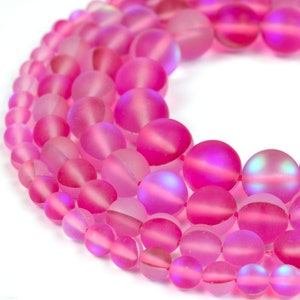 Pink Mystic Aura Quartz Beads | Frosted Mermaid Glass | Matte Synthetic Moonstone | Round 6mm 8mm 10mm 12mm | 15&quot; Strand Jewelry Making