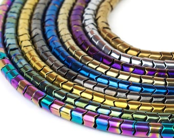 Electroplate Non-magnetic Hematite 5mm x 5mm Snake Column Bead Strands 15" Choose Color