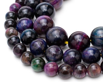 Galaxy Tiger Eye Bead Strand 6mm 8mm 10mm 15 Round Purple Beads