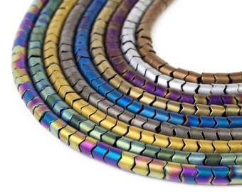 Matte Electroplate Non-magnetic Hematite 5mm x 5mm Snake Column Bead Strands 15" Choose Color