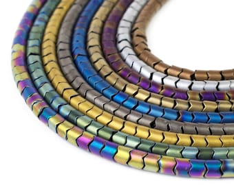 Matte Electroplate Non-magnetic Hematite 5mm x 5mm Snake Column Bead Strands 15" Choose Color