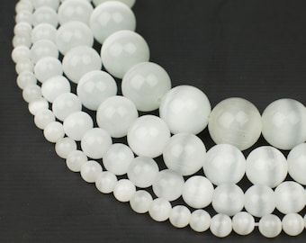 Perles oeil de chat blanc sélénite 4mm 6mm 8mm 10mm pierres précieuses en vrac rondes 15.5 "plein brin en gros