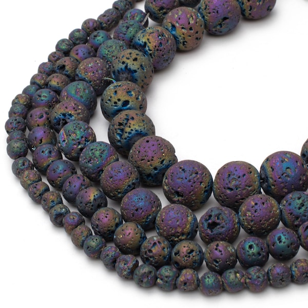Galvanisierte Lava Perle 15" Strang | 4mm 6mm 8mm 10mm | Runder Edelstein für Schmuckherstellung