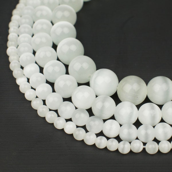 White Cat Eye Beads Selenite 4mm 6mm 8mm 10mm Loose Gemstone Round 15.5" Full Strand Wholesale