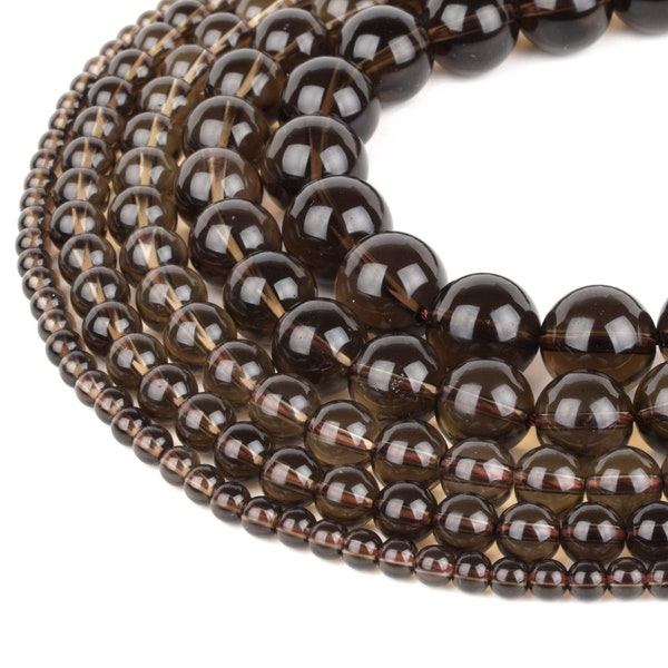 Natural Smoky Quartz Beads 4mm 6mm 8mm 10mm 12mm Loose Gemstone Round 15.5" Full Strand Wholesale