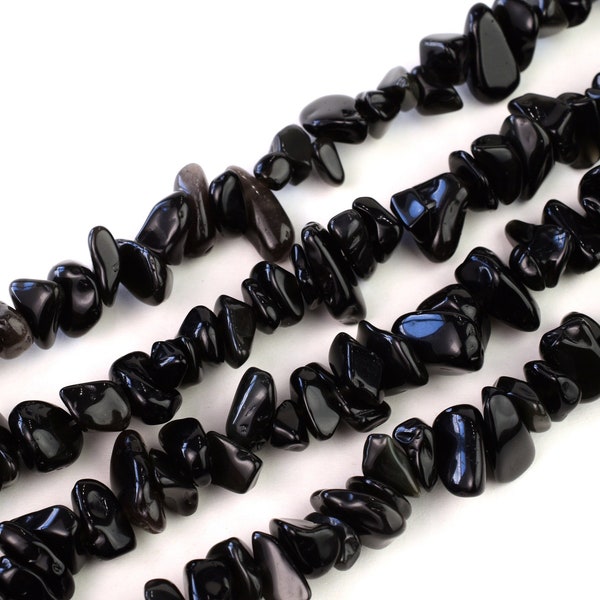 Natural Black Obsidian Chip Beads Approx 5-8mm 32" Strand Tiny Crystal Gemstone For Jewelry Making Irregular Nugget