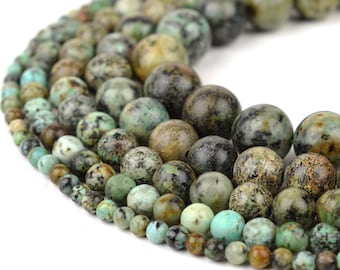 Natural African Turquoise Beads, Full 15.5" Strand Natural Round Wholesale 4mm 6mm 8mm 10mm 12mm