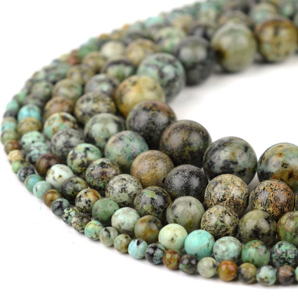 Natural African Turquoise Beads, Full 15.5" Strand Natural Round Wholesale 4mm 6mm 8mm 10mm 12mm