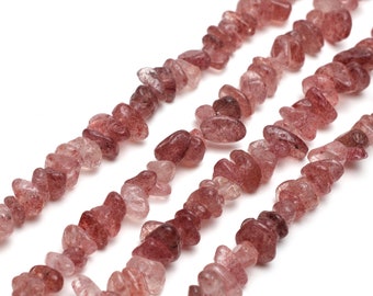 Natural Strawberry Quartz Chip Beads Approx 5-8mm 32" Strand Tiny Crystal Gemstone For Jewelry Making Irregular Nugget