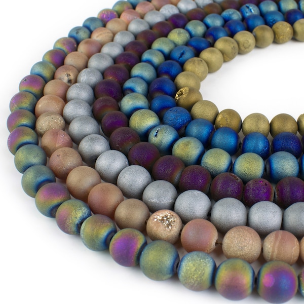 Druzy Agate Beads 6mm 8mm 10mm 12mm Round 15" Full Strand Wholesale Gemstones Choose Color