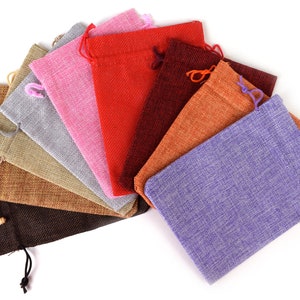 10 Drawstring Burlap Bags  7x5 in. Packing Pouches 9 Colors Wedding Bracelet Pouch