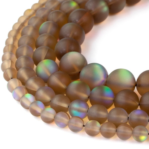 Brown Mystic Aura Quartz Beads | Frosted Mermaid Glass | Matte Synthetic Moonstone | Round 6mm 8mm 10mm 12mm | 15" Strand Jewelry Making