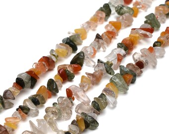 Natural Rutilated Quartz Chip Beads Approx 5-8mm 32" Strand Tiny Crystal Gemstone For Jewelry Making Irregular Nugget