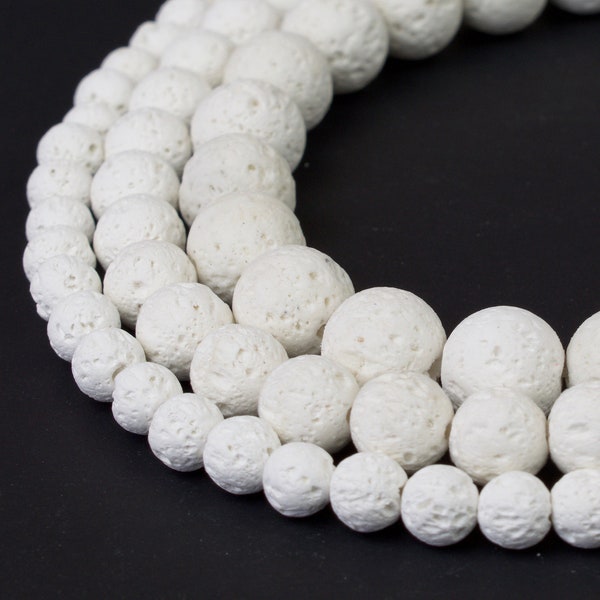 White Natural Lava Beads  4mm 6mm 8mm 10mm Round, Full Strand 15.5 inch, Volcanic Rock, wholesale mala beads
