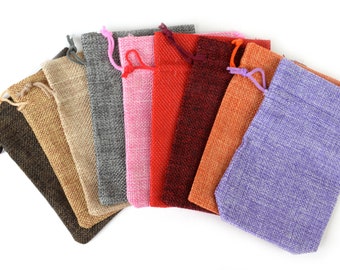 10 Drawstring Burlap Bags 5x3.5 in. Packing Pouches 9 Colors Wedding Bracelet Pouch