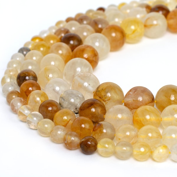 Natural Golden Healer Quartz Beads 6mm 8mm 10mm 12mm Round 15" Strand Gemstone Smooth Stone For Jewelry Making Wholesale DIY Mala