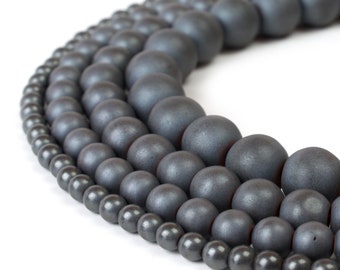 8mm Grade A Round Loose Beads 15.5 inch Full Strand-Wholesale Price-Beads In Bulk Titanium Noir Black Hematite Gemstone 6mm