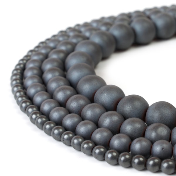 Perles d'hématite mate 4mm 6mm 8mm 10mm 12mm pierres précieuses en vrac non magnétiques rondes 15.5 "plein brin en gros