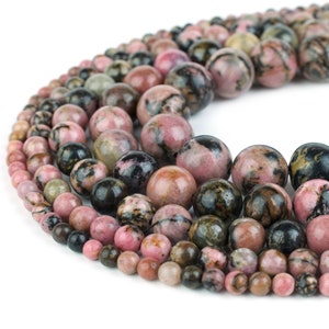 Natural Rhodonite Beads, 4mm 6mm 8mm 10mm 12mm Round, Full Strand 15.5 inch, wholesale mala beads image 1